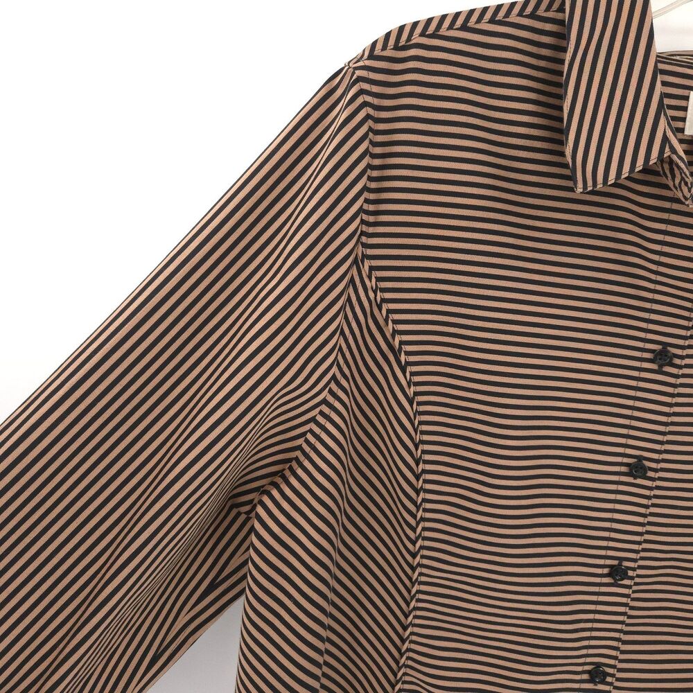 Chico's striped no-iron button up top Size 3 (XL) black brown long sleeve cotton - Picture 2 of 7